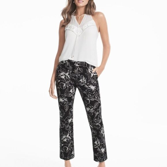 White House Black Market Floral Printed Crop Flare Pants Women's 10 Long - Picture 4 of 9